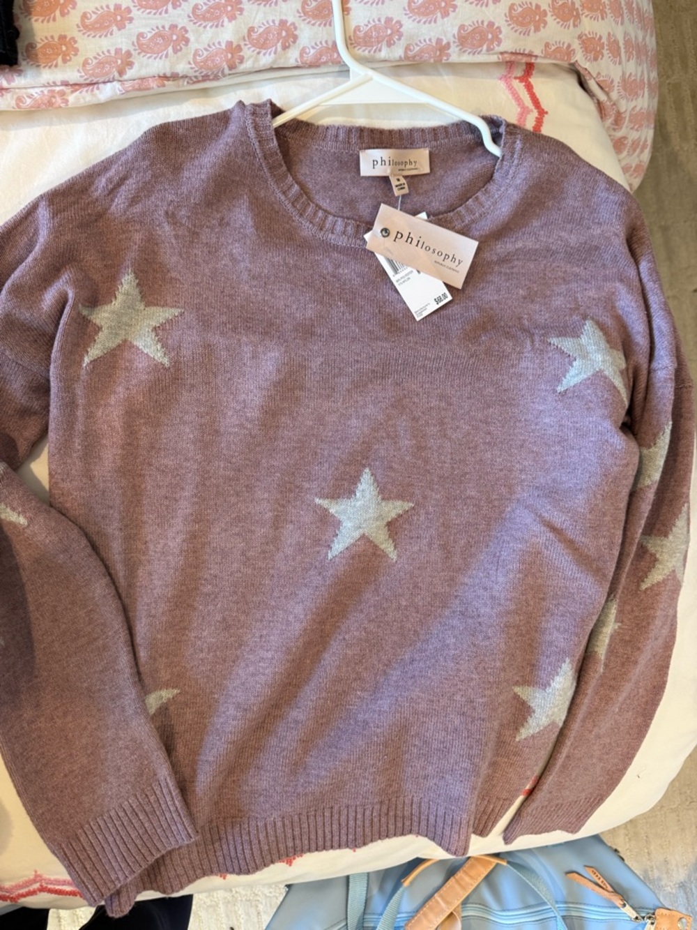 Philosophy Lavender Mauve Star Intarsia Sweater
